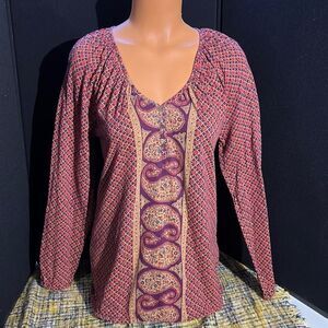 Lucky Brand Paisley and Floral Print V-Neck Blouse Size Small